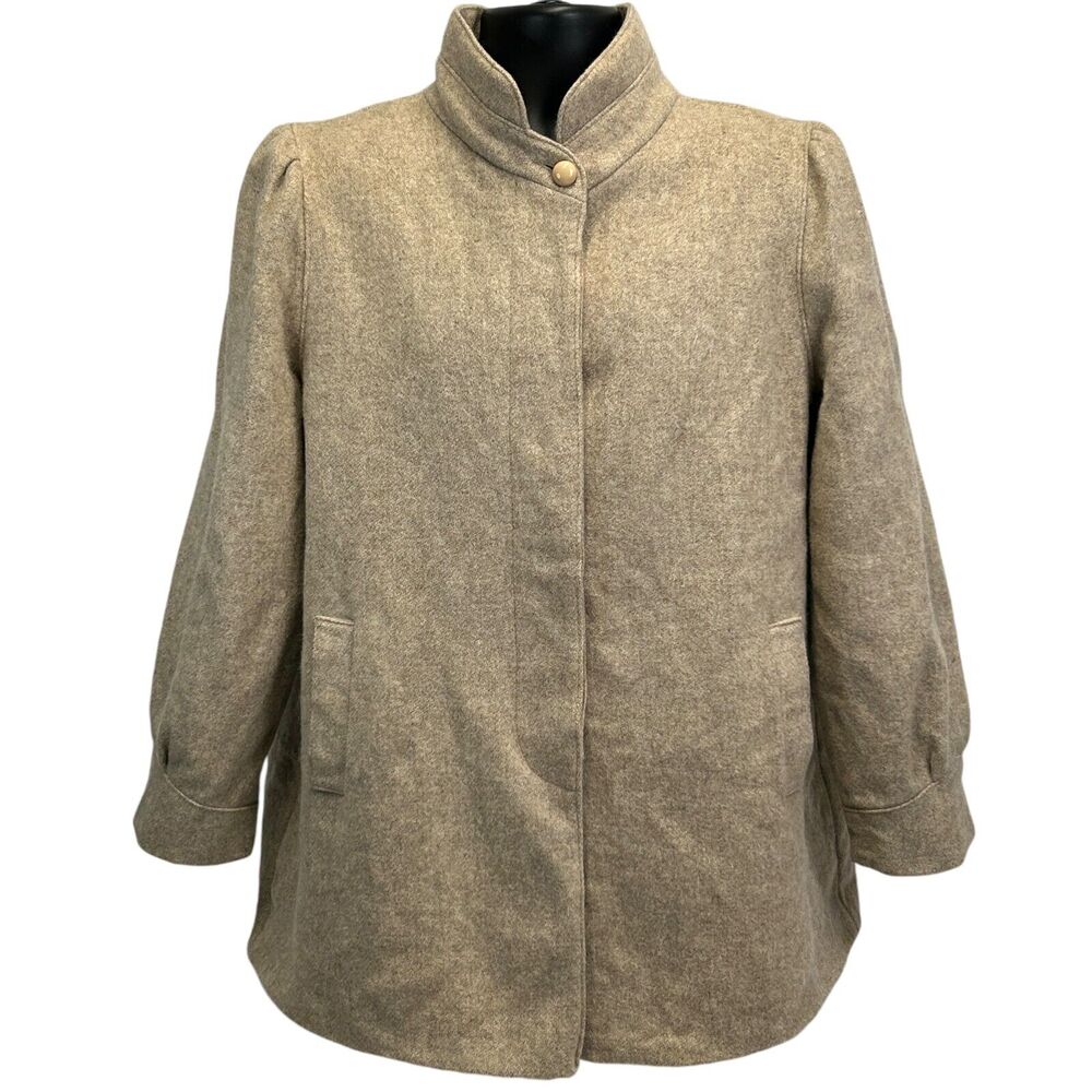 Vintage 50s 60s Tweed Wool Coat Womens M Medium Jacket Stand Collar USA Beige